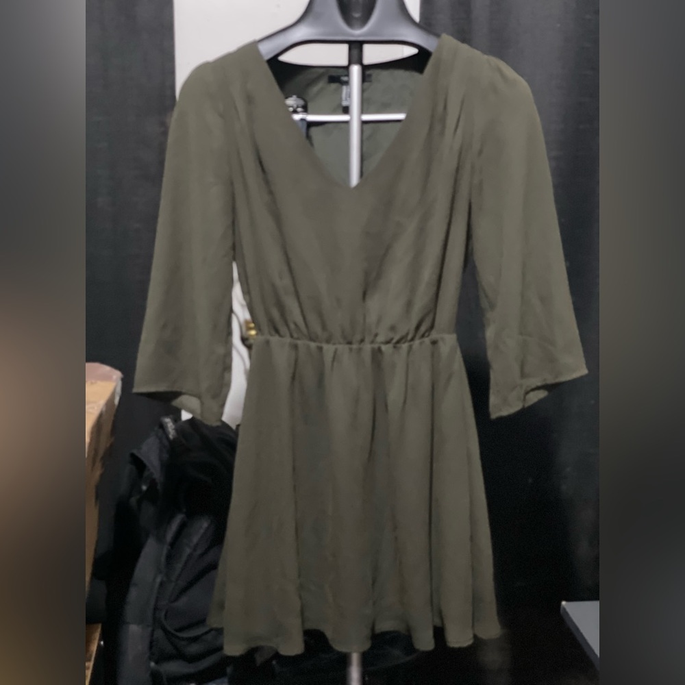 Forever 21 Fit & Flaire V Neck Junior Dress Size s Olive Green